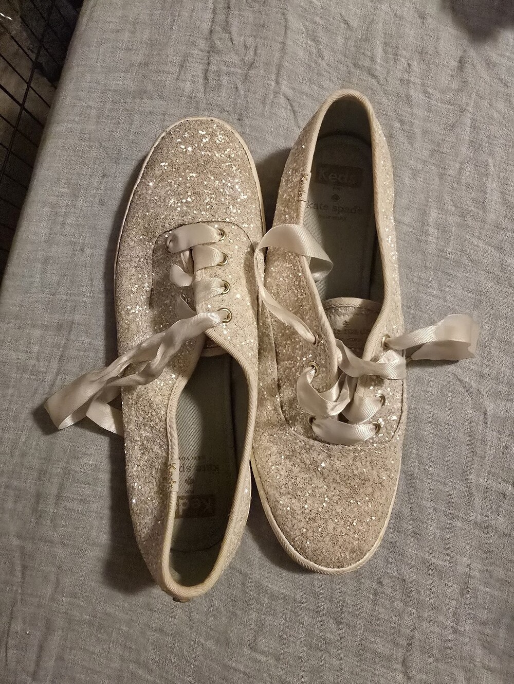 Kate Spade Glitter Lace-Up Women's Sneakers - Champagne Wedding